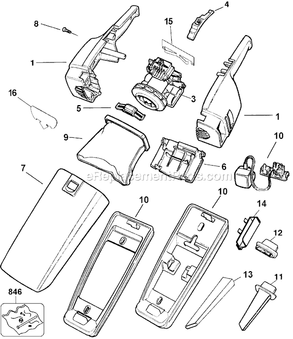 Page A Diagram and Parts List for HV3200B Type 1 Black and Decker Hand Vacuum